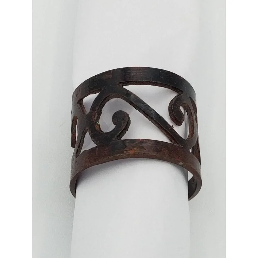 Napkin Ring Holders Set of 8 Metal Cut-Out‎ Scroll Burl Brown Pierced